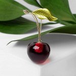 Брошь &quot;Вишенка&quot; с листочком, цвет бордово-зелёный в золоте