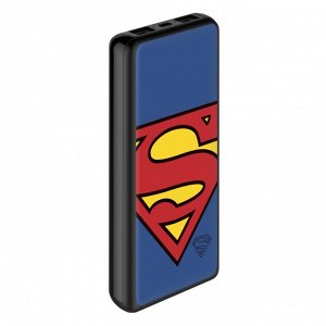Внешний АКБ 10000 mAh, 2 USB,  1 MICRO, 2,1A, Li-pol, черный, Superman-logo, Deppa