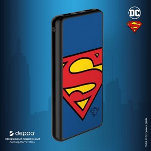 Внешний АКБ 10000 mAh, 2 USB,  1 MICRO, 2,1A, Li-pol, черный, Superman-logo, Deppa