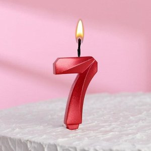 Свеча в торт "Грань", цифра "7", красный металлик