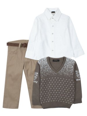 Комплект для мальчика: брюки с ремнем, рубашка, вязаный джемпер