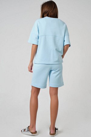 Костюм летний спортивный с шортами и футболкой oversize светло-голубой