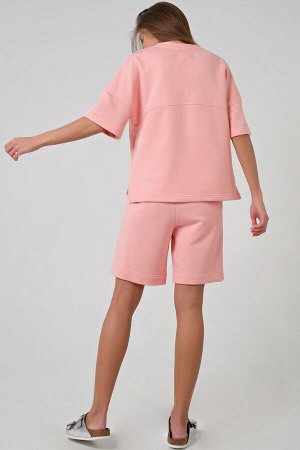 Костюм летний спортивный с шортами и футболкой oversize персиковый