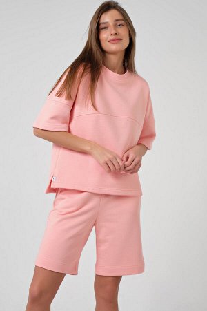 Костюм летний спортивный с шортами и футболкой oversize персиковый
