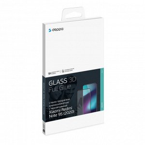 Защитное стекло 3D Full Glue для Xiaomi Redmi Note 9S/Note 9Pro (2020), 0.3 мм, черная рамка, Deppa