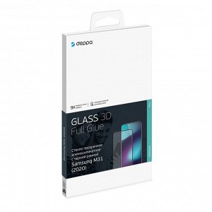 Защитное стекло 3D Full Glue для Samsung Galaxy M31 (2020), 0.3 мм, черная рамка, Deppa