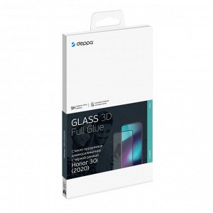 Защитное стекло 3D Full Glue для Honor 30i (2020), 0.3 мм, черная рамка, Deppa