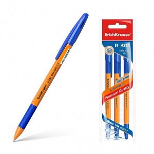 Ручка шарик "ErichKrause Orange Stick&Grip R-301" 0.7мм синяя в упак.3шт арт. ЕК-42752