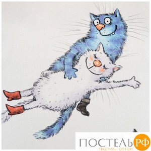 Фартук синие коты. париж, 100% хлопок,твил, белый