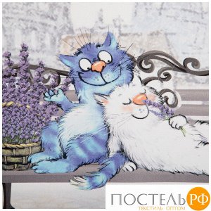 Фартук синие коты. париж, 100% хлопок,твил, белый