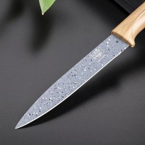 Нож с антиналипающим покрытием Доляна «Гранит», лезвие 13 см, цвет серо-коричневый