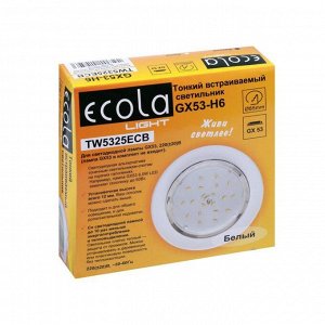 Светильник встраиваемый Ecola, GX53, 20 Вт, H6, 101x16 мм, плоский, белый