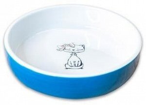 КерамикАрт миска керамическая для кошек "кошка с бантиком" 370 мл, голубая