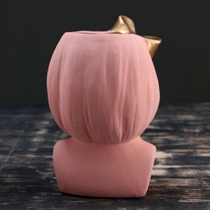 Кашпо керамическое "Девочка с золотым бантом", розовое 19*9см