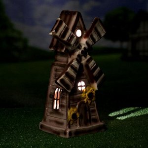 Садовая фигура-светильник "Мельница", коричневая, 40 см, без элемента питания