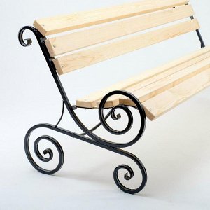 Деревянная скамейка со спинкой "Завиток", 2х0.95х1 м, металлические ножки, для сада, уличная