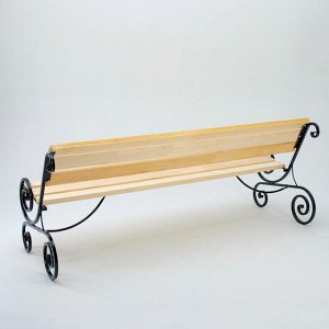 Деревянная скамейка со спинкой "Завиток", 2х0.95х1 м, металлические ножки, для сада, уличная