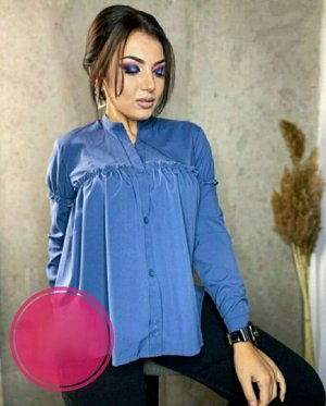 Рубашка Женская 4004 "Рюша на груди" Голубая