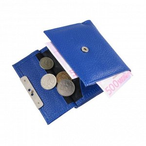Кошелёк женский на кнопке раскладной,1 отдел для купюр, для монет, для кредитных карт, цвет синий