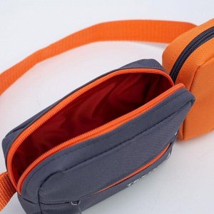 Сумка детская поясная, 2 отдела на молнии, наружный карман, длинный ремень, цвет серый/оранжевый