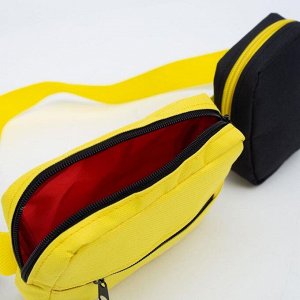 Сумка детская поясная, 2 отдела на молнии, наружный карман, длинный ремень, цвет жёлтый/чёрный