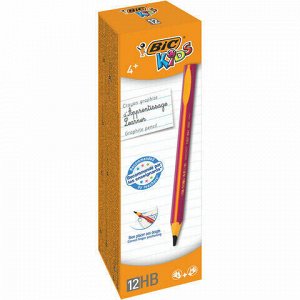 Карандаш чернографитный утолщенный BIC, 1 шт., &quot;Kids Evolution&quot;, HB, трехгранный, корпус розовый с желтым, заточенный, 919263