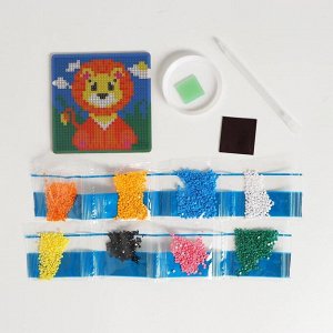 Алмазная мозаика магнит для детей «Львёнок», 18 х 18 см + емкость, стерж, клеев подушечка. Набор для творчества