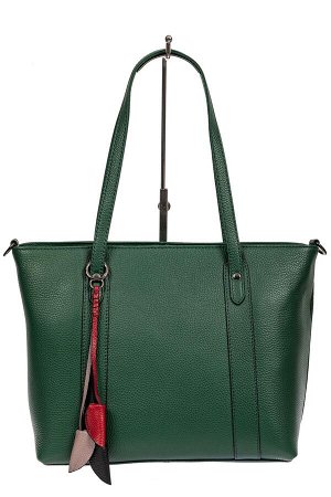 Кожаная женская сумка тоут с разноцветными подвесками, зелёная