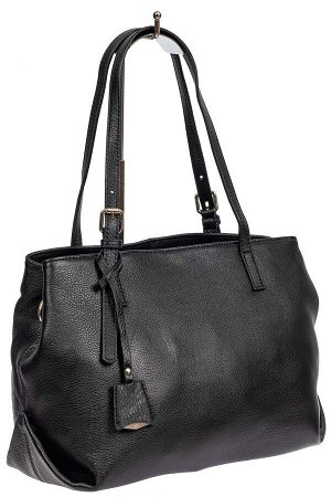 Женская сумка тоут из натуральной кожи с декоративной подвеской, чёрная