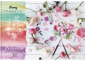 Альбом для рисования 32л на спирали "ЦВЕТЫ И КИСТИ" 32-4414 Проф-Пресс {Россия}