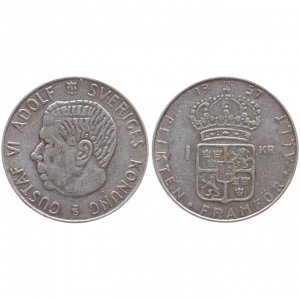 Швеция 1 Крона 1957 год Серебро Густав VI Адольф