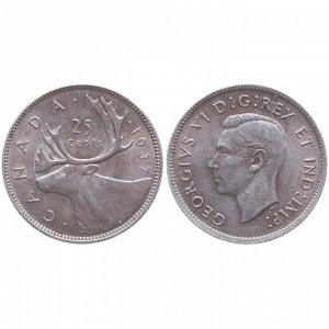 Канада 25 Центов 1937 год Серебро Олень