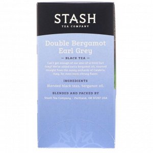 Stash Tea, Черный чай, Earl Grey, двойной бергамот, 18 чайных пакетиков, 1,1 унции (33 г)