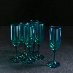 Набор бокалов для шампанского GiDGLASS «Радуга», 190 мл, 6 шт, цвет изумруд
