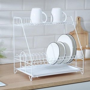 Сушилка для посуды с поддоном 2-х ярусная, 24x40x38 см, белый
