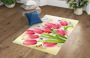 3D Ковер «Яркие тюльпаны и бабочками»