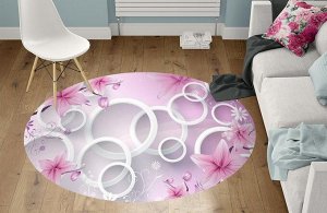 3D Ковер «Яркие розовые цветы с объемными кругами»