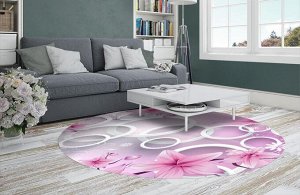 3D Ковер «Яркие розовые цветы с объемными кругами»
