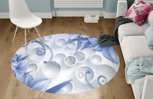 3D Ковер «Синие цветы на фоне с кругами»