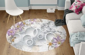 3D Ковер «Лилии с объемными кругами на мраморе»