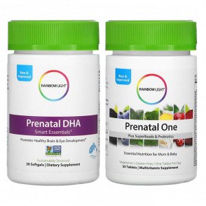 Rainbow Light, Дважды в день для беременных, Prenatal One and Prenatal DHA Smart Essentials, 30 Tablets + 30 Softgels
