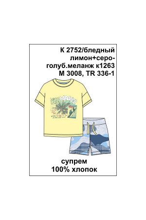 Комплект Цвет: бледный лимон, серо-голуб.меланж к1263; Вид изделия: Трикотажные изделия; Полотно: Супрем; Рисунок: бледный лимон, серо-голуб.меланж к1263; Сезон: Весна-Лето; Коллекция: №1263 Морской б