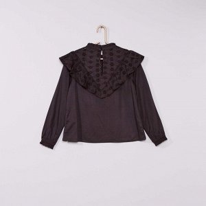 Легкая блузка с вышивкой - темно-серый