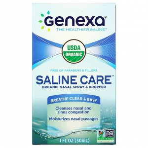 Genexa, солевой раствор, органический назальный спрей с пипеткой, 30 мл (1 жидк. унция)
