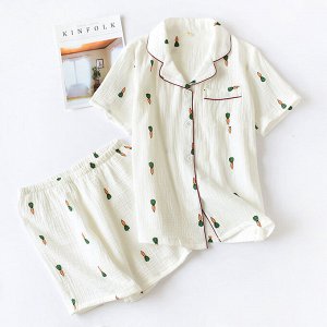 Женская короткая пижамка (шорты+рубашка), принт &quot;Морковь&quot;, цвет белый
