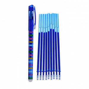 Ручка гелевая со стираемыми чернилами Mazari Intensity Cartoon, пишущий узел 0.5 мм, чернила синие, корпус МИКС + 9 стержней