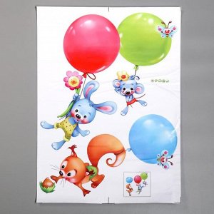 Наклейка пластик интерьерная "Зверята с воздушными шариками" 45х60 см