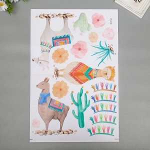 Наклейка пластик интерьерная цветная "Ламы и кактусы" 40х60 см