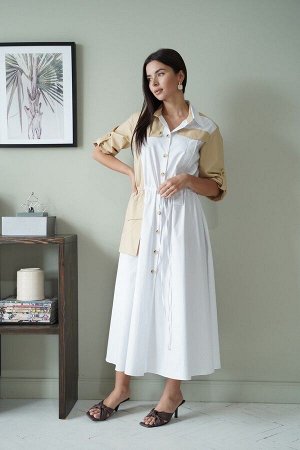 Платье / LadisLine 1339 белый-бежевый