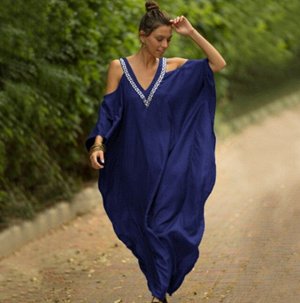 Женское платье с открытыми плечами, цвет темно-синий